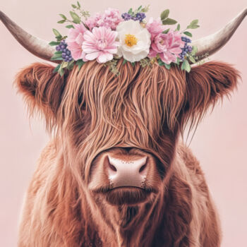 数字艺术 标题为“Highland cow 2” 由Bilge Paksoylu, 原创艺术品, AI生成的图像