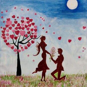 Painting titled "A ROMANTIC SCENE" by Anandswaroop Manchiraju, Original Artwork, Acrylic
