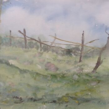 Malerei mit dem Titel "Clôture champêtre" von Sylvie Cesari, Original-Kunstwerk, Aquarell