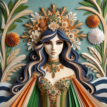 Digitale Kunst getiteld "Papercraft Majesty:…" door Alberto Capitani, Origineel Kunstwerk, AI gegenereerde afbeelding
