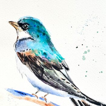 Peinture intitulée "Tree Swallow Waterc…" par Luba Kholov, Œuvre d'art originale, Aquarelle