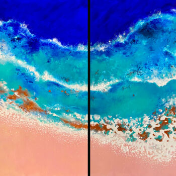 「ÉCUME (diptyque)」というタイトルの絵画 Sonia Di Maccioによって, オリジナルのアートワーク, アクリル ウッドストレッチャーフレームにマウント