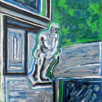 Σχέδιο με τίτλο "le penseur de Rodin" από Philippe Guénot, Αυθεντικά έργα τέχνης, Παστέλ