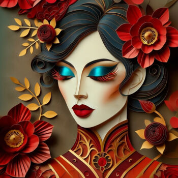 Digitale Kunst mit dem Titel "Papercraft Elegance…" von Alberto Capitani, Original-Kunstwerk, KI-generiertes Bild
