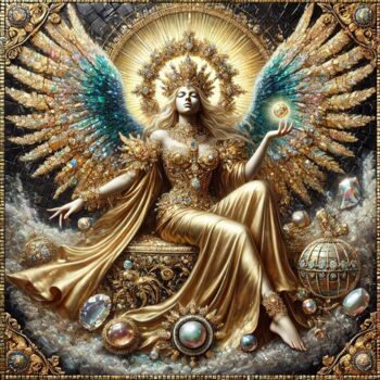 Arte digitale intitolato "Celestite Angel II" da Davina Dugnas, Opera d'arte originale, Collage digitale Montato su Telaio p…