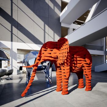 「Mirrored Elephant (…」というタイトルの彫刻 Sebastian Novakyによって, オリジナルのアートワーク, 金属