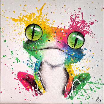 Peinture intitulée "Grenouille du Cœur" par Sylvie Clain, Œuvre d'art originale, Acrylique Monté sur Châssis en bois