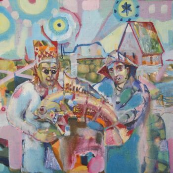 Pintura intitulada "Catch / Улов" por Sergey Veda, Obras de arte originais, Óleo Montado em Armação em madeira