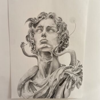 Dessin intitulée "L’homme au serpent" par Maïlane Declercq, Œuvre d'art originale, Crayon