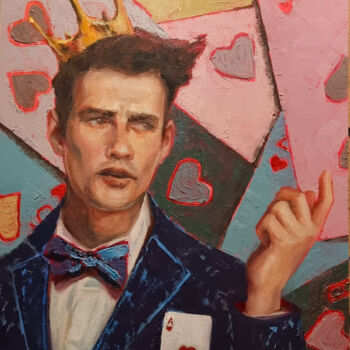 Ζωγραφική με τίτλο "King of Hearts" από Artmoods Tp, Αυθεντικά έργα τέχνης, Λάδι Τοποθετήθηκε στο Ξύλινο πάνελ