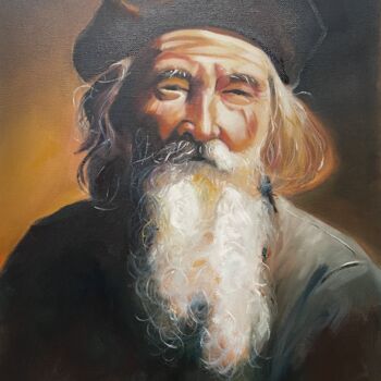 Painting titled "Portrait du vieil h…" by Brigitte Bouron, Original Artwork, Oil