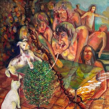 「Vida Loca de Cocaina」というタイトルの絵画 Milo Abadillaによって, オリジナルのアートワーク, オイル ウッドストレッチャーフレームにマウント
