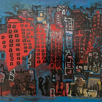 Malerei mit dem Titel "Dans la ville" von Corelia Roché, Original-Kunstwerk, Öl Auf Keilrahmen aus Holz montiert