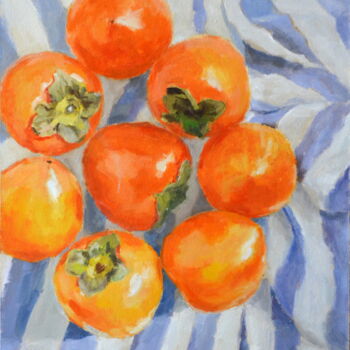 Ζωγραφική με τίτλο "Persimmons on Strip…" από Yulia Ivanova, Αυθεντικά έργα τέχνης, Λάδι