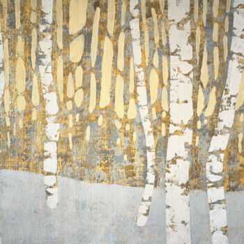 Schilderij getiteld "Birch Forest" door Ekaterina Prisich, Origineel Kunstwerk, Acryl Gemonteerd op Frame voor houten branca…