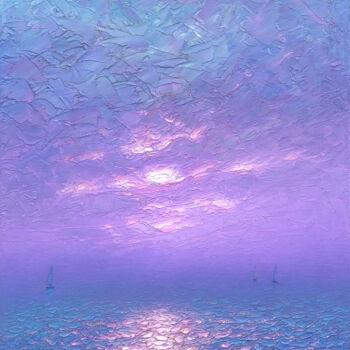 Painting titled "Lavender sea" by Dmitry Oleyn, Original Artwork, Oil Mounted on Wood Stretcher frame