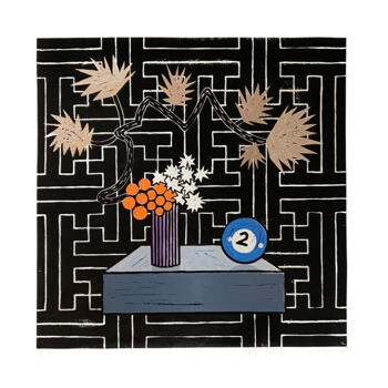 Printmaking titled "Flowers and Snooker…" by Rick Fraterman, Original Artwork, Linocuts Mounted on Other rigid panel