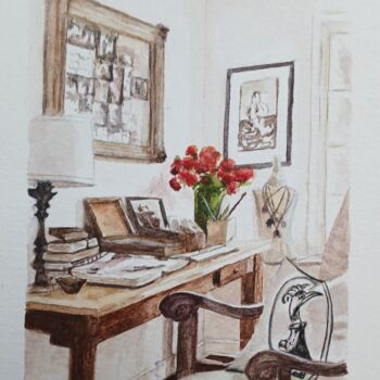 Peinture intitulée "Le bureau" par Nicole Montaigut, Œuvre d'art originale, Aquarelle