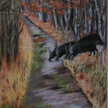 Painting titled "Allé fuyons" by Cré'Art "Ghilozzi", Original Artwork, Pastel