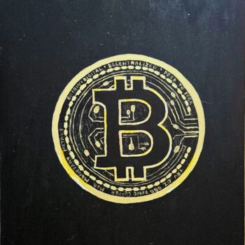 Painting titled "Golden bitcoin on b…" by Anna Abkaryan, Original Artwork, Acrylic