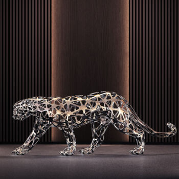 Sculpture intitulée "Leopard #2 Mirror" par Sebastian Novaky, Œuvre d'art originale, Acier inoxydable
