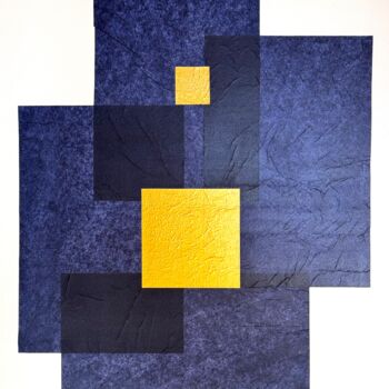 Collages intitulée "BLEU ET OR 1" par Aude De Saint-Sulpice, Œuvre d'art originale, Collages Monté sur Châssis en bois