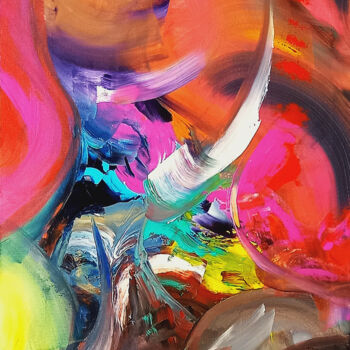 Painting titled "JOIE / JOY" by Michele Madeleine Guillot, Original Artwork, Acrylic Mounted on Wood Stretcher frame