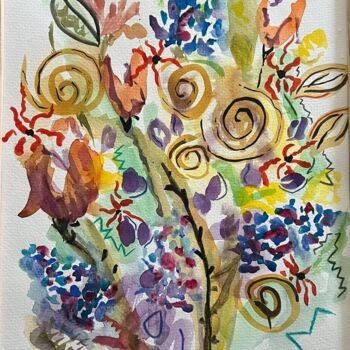 Peinture intitulée "Bouquet Art Déco I" par Frédérique Girin, Œuvre d'art originale, Aquarelle Monté sur Verre