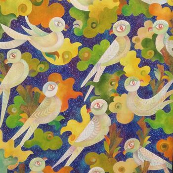 Painting titled "Parrots" by Chaitali Chatterjee, Original Artwork, Oil