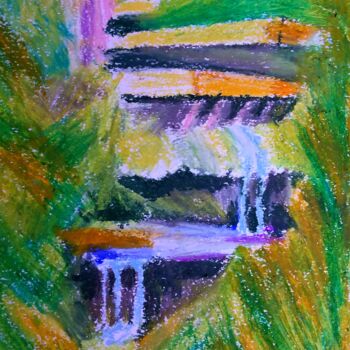 Painting titled "Maison en cascade.…" by Slobodan Spasojevic (Spaki), Original Artwork, Pastel