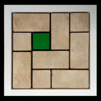 Sculpture titled "Tetris Green" by Davide Capriata, Original Artwork, Wood Mounted on Wood Panel