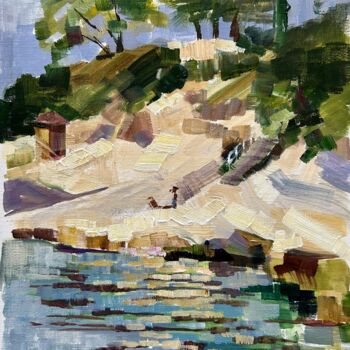 Schilderij getiteld "White cliffs and ri…" door July Kinart, Origineel Kunstwerk, Olie