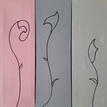 Painting titled "Trois Fleurs" by Vincent Cheikh, Original Artwork, Marker Mounted on Wood Stretcher frame