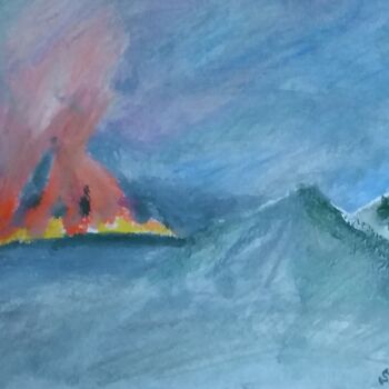 Malarstwo zatytułowany „Le Vezuv en travaile” autorstwa Slobodan Spasojevic (Spaki), Oryginalna praca, Pastel
