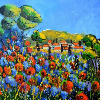 Pittura intitolato "Poppies in Provence" da Pol Ledent, Opera d'arte originale, Olio Montato su Telaio per barella in legno