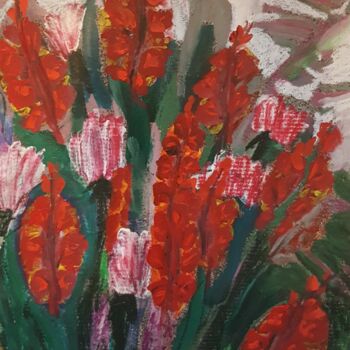 Estampas & grabados titulada "BOUQUET GLAIEULS RO…" por Mchartrie, Obra de arte original, Acrílico Montado en Cartulina