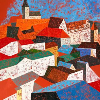 Painting titled "Along the Rooftops…" by Vahan Shahbazyan, Original Artwork, Oil