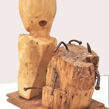 Sculpture titled "Incontro problemati…" by Marco Bettocchi, Original Artwork, Wood