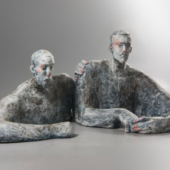 Sculpture titled "Combatants" by Nadiia Otriazha And Fedir Bushmanov, Original Artwork, Ceramics