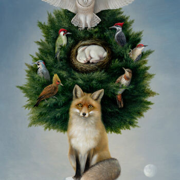 Estampas & grabados titulada "Pyramid with Fox. P…" por Irena Aizen, Obra de arte original, Impresión digital Montado en Bas…