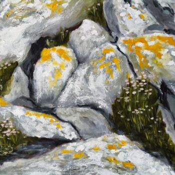 Painting titled "GRANIT FLEURI" by Loïc Gourmelen, Original Artwork, Oil Mounted on Wood Stretcher frame
