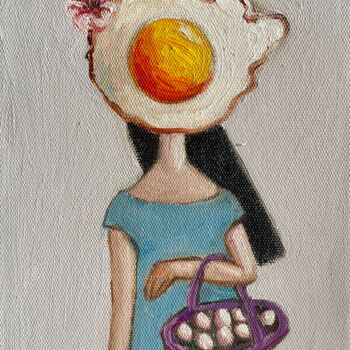 Painting titled "Nola collecting eggs" by Ta Byrne, Original Artwork, Oil