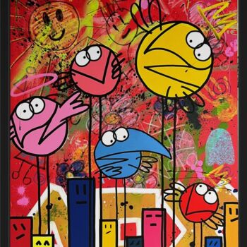 Painting titled "HAPPY VIBES" by Pierre Colmain, Original Artwork, Acrylic Mounted on Wood Stretcher frame