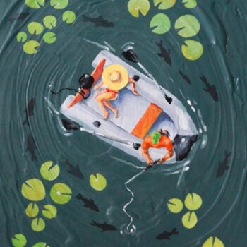Painting titled "Fishermen texture p…" by Kristina Tolmacheva (Levsha), Original Artwork, Acrylic Mounted on Wood Panel