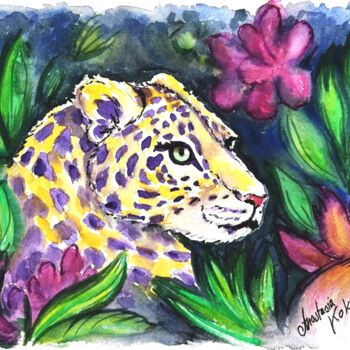 Peinture intitulée "Majestic gaze: the…" par Anastasia Kokler, Œuvre d'art originale, Aquarelle