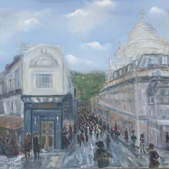 「Crowds at Monmarte」というタイトルの絵画 Olga Minasyanによって, オリジナルのアートワーク, オイル