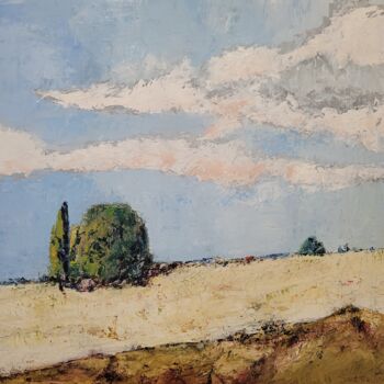 Painting titled "Trois arbres" by Jean-Luc Saint-Martin, Original Artwork, Oil Mounted on Wood Stretcher frame