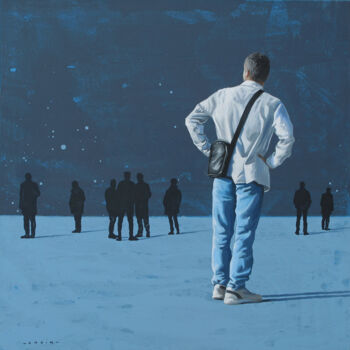 Painting titled "Le ciel bruit indigo" by Marylin Cavin, Original Artwork, Acrylic Mounted on Wood Stretcher frame