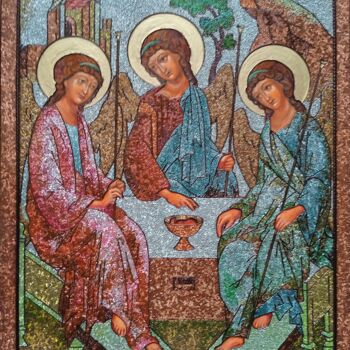 Pittura intitolato "Icon of the Holy Tr…" da Viacheslav Maksymenko, Opera d'arte originale, Tempera Montato su Pannello di l…