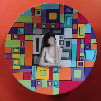 Painting titled "Ritratto di donna n…" by Antonella Preti, Original Artwork, Acrylic
